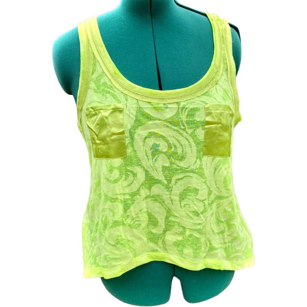 2for$30 Neon green sheer hi-lo crop tank top with satin detail. Size Large.